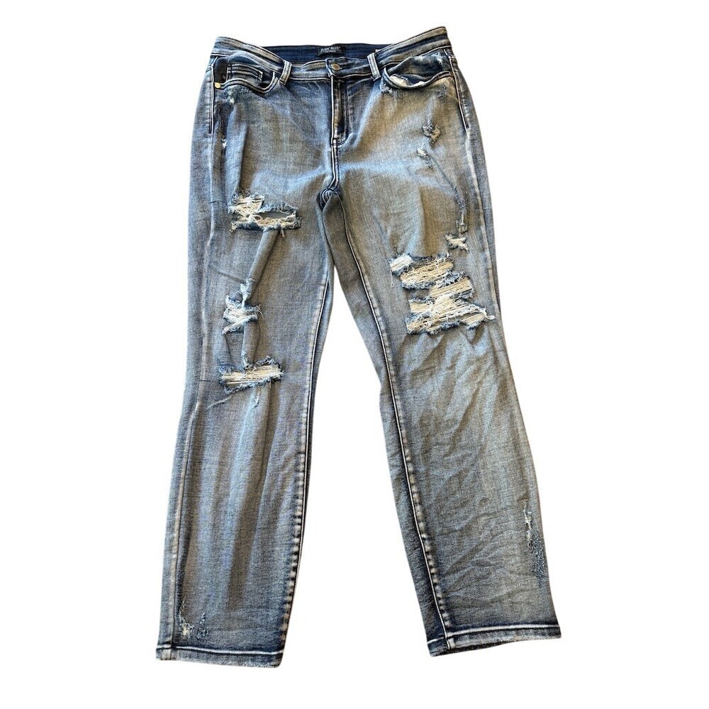Judy Blue Womens Size 15 Boyfriend Jeans High Rise Blue Distressed - Picture 2 of 8